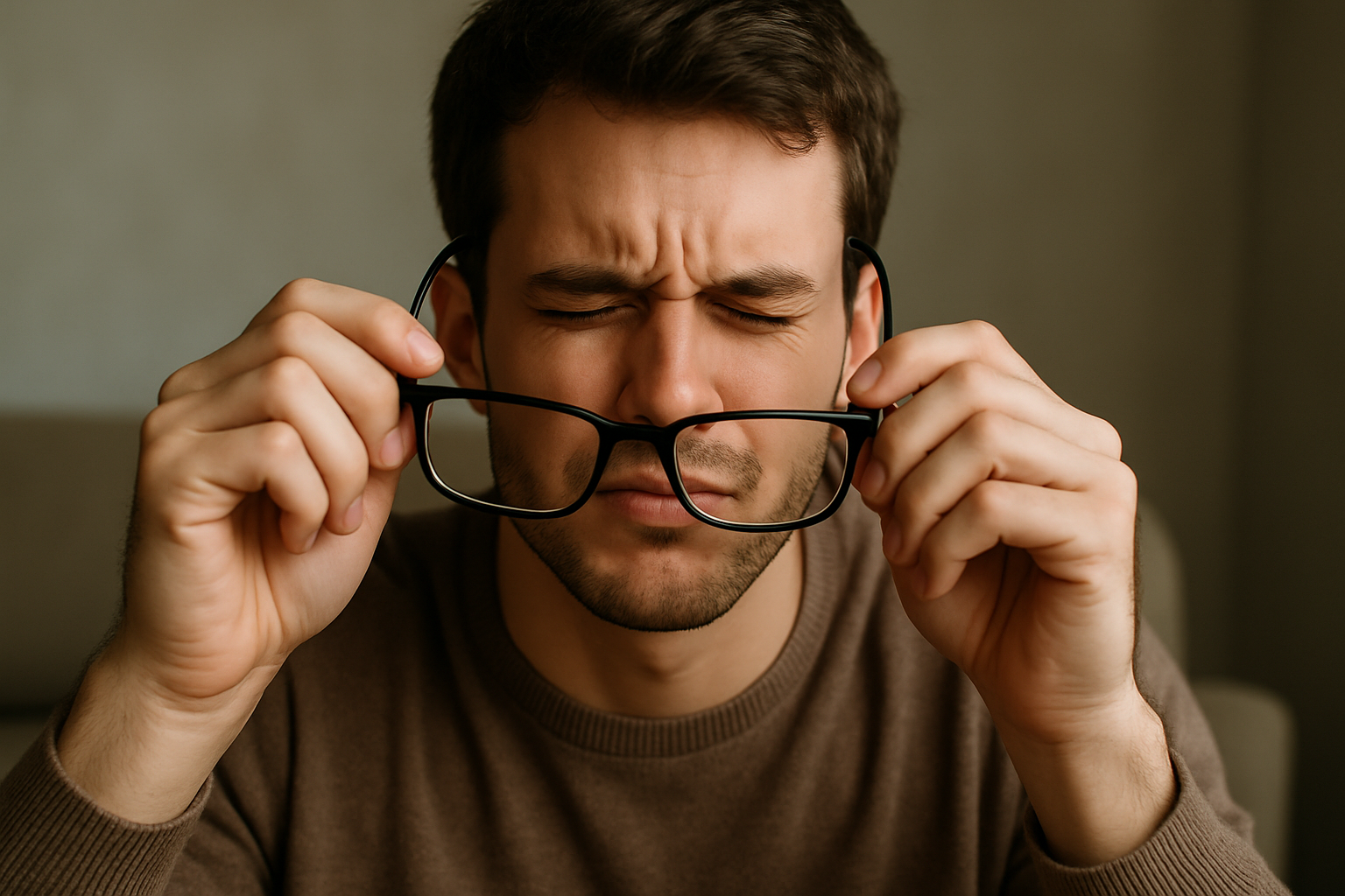 Patient struggeling with glasses